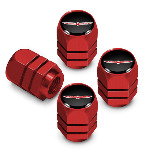 Jeep Trailhawk in Black on Red Hexagon Shape Aluminum Tire Valve Stem Caps