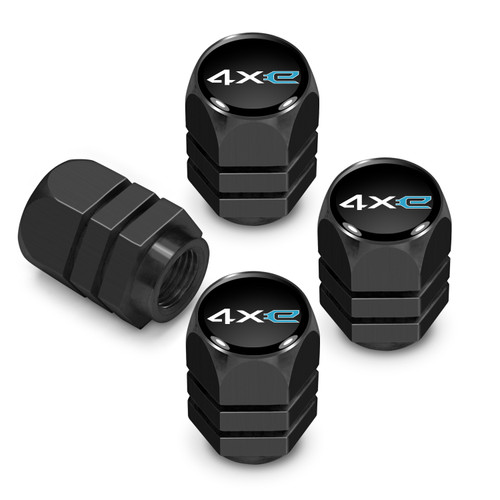 Jeep 4xe in Black on Black Hexagon Shape Aluminum Tire Valve Stem Caps