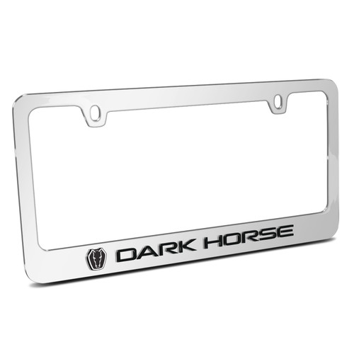 Ford Mustang Dark-Horse in 3D on Mirror Chrome Metal License Plate Frame