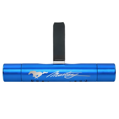 Ford Mustang Script Blue Aluminum Car Vent Air Freshener Clip with adjustable window and 10 Refill Sticks