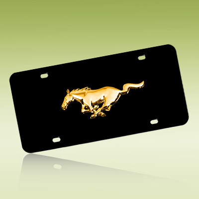 Ford Mustang Gold Logo On Black License Plate