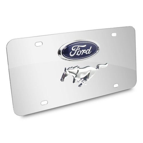 Ford Mustang Double 3d Logo Chrome Stainless Steel License Plate by iPick Image, Made in USA