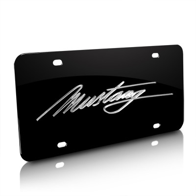 Ford Mustang Script Black Stainless Steel Auto License Plate