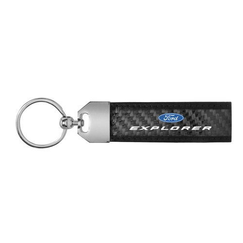 Ford Explorer Real Carbon Fiber Leather Key Chain with Black Stitching , Made in USA