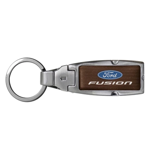 Ford Fusion in Color Brown Leather Detachable Ring Black Metal Key Chain by iPick Image, Made in USA