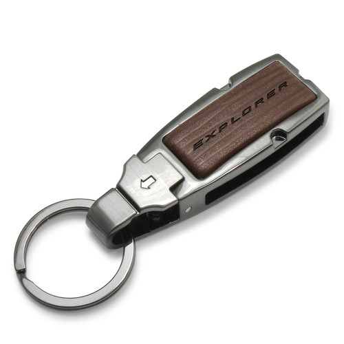 Ford Explorer Brown Leather Detachable Ring Black Metal Key Chain by iPick Image, Made in USA