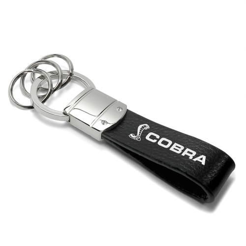 Ford Mustang Cobra Black Leather Stripe Round Hook Metal Key Chain