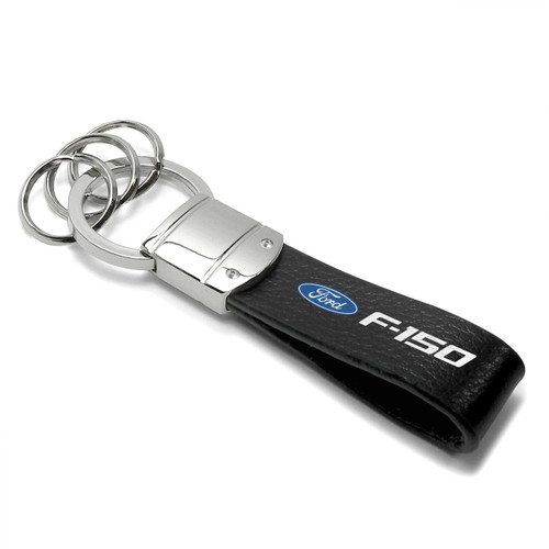 Ford F-150 Black Leather Stripe Round Hook Metal Key Chain