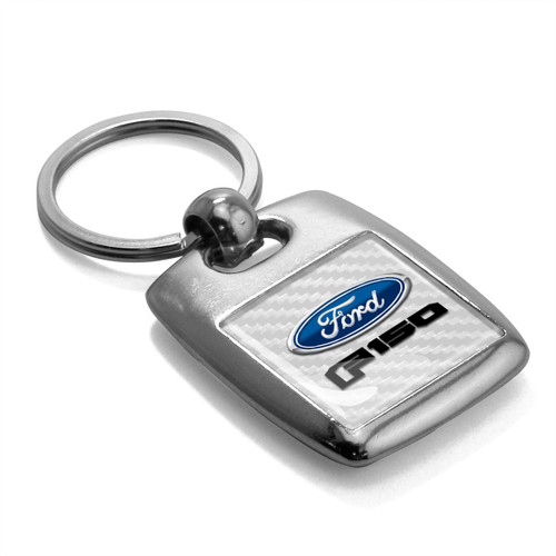 Ford F-150 2015 up White Carbon Fiber Backing Brush Metal Key Chain, Made in USA