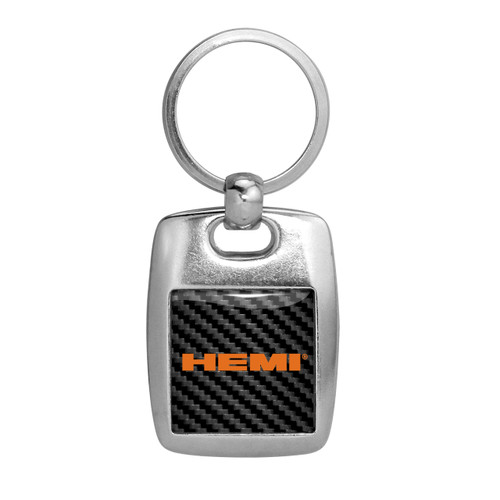 HEMI Logo in Color on Black Carbon Fiber Backing Brush Metal Key Chain