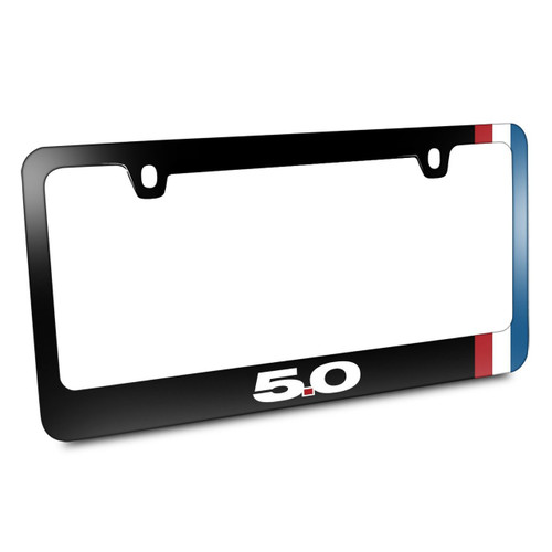 Ford Mustang GT 5.0 Side Red White Blue Stripe Black Metal License Plate Frame