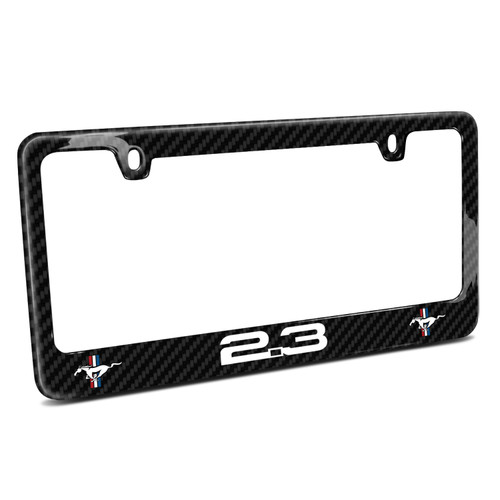 Ford Mustang 2.3L EcoBoost Dual Logo Real Black Carbon Fiber Finish License Plate Frame by iPick Image, Made in USA