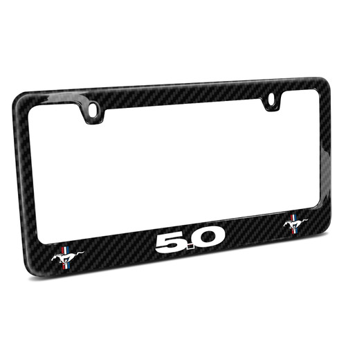 Ford Mustang GT 5.0 Dual Logo Real Black Carbon Fiber Finish License Plate Frame by iPick Image, Made in USA