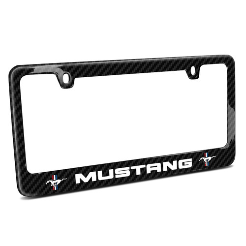Ford Mustang Dual Logo Real Black Carbon Fiber Finish License Plate Frame by iPick Image, Made in USA