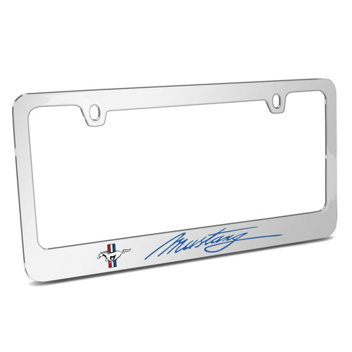 Ford Mustang Script in Blue Mirror Chrome Metal License Plate Frame by iPick Image, Official Licensed Product, Made in the USA