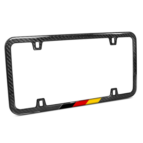 Slim Real Black Carbon Fiber German Flag in Sports Stripe License Plate Frame