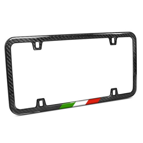 Slim Real Black Carbon Fiber Italy Flag in Sports Stripe License Plate Frame