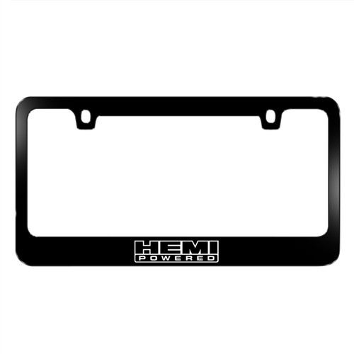 HEMI Powered Black Metal License Plate Frame for RAM, Jeep, Dodge, Challenger, Charger, RT, Grand Cherokee