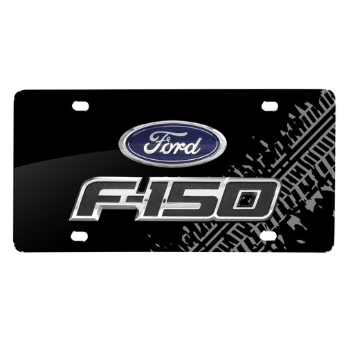 Ford F-150 Double 3D Logo Tire Mark Black Acrylic License Plate