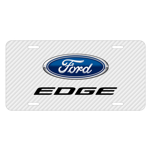 Ford Edge White Carbon Fiber Texture Graphic UV Metal License Plate, Made in USA