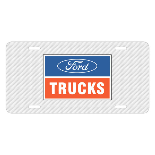 Ford Trucks White Carbon Fiber Texture Graphic UV Metal License Plate, Made in USA