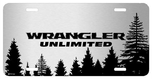 Jeep Wrangler Unlimited Forrest Sillhouette Graphic Brush Aluminum License Plate