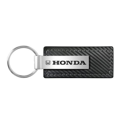 Honda Logo Black Carbon Fiber Texture Leather Key Chain
