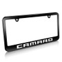 Chevrolet Camaro in White Matte Black Metal License Plate Frame