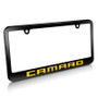 Chevrolet Camaro in Yellow Matte Black Metal License Plate Frame