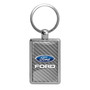 Ford Logo Silver Carbon Fiber Backing Brush Rectangle Metal Key Chain