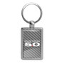 Ford Mustang 5.0 Silver Carbon Fiber Backing Brush Rectangle Metal Key Chain