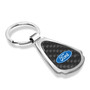 Ford Logo Real Black Carbon Fiber Chrome Metal Teardrop Key Chain