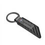 Ford Mustang Tribar Gunmetal Black Gray Metal & Carbon Fiber Texture Leather Key Chain