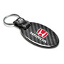 Honda Red Logo Real Carbon Fiber Large Oval Shape with Black Leather Strap Key Chain