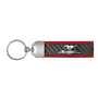 Ford Mustang Script Real Carbon Fiber Strap with Red Leather Stitching Edge Key Chain
