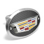 Cadillac 3D Crest Logo on Carbon Fiber Look Oval Billet Aluminum 2 inch Tow Hitch Cover