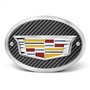 Cadillac 3D Crest Logo on Carbon Fiber Look Oval Billet Aluminum 2 inch Tow Hitch Cover