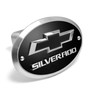Chevrolet Silverado 3D Logo on Black Oval Billet Aluminum 2 inch Tow Hitch Cover