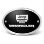 Jeep Wrangler 3D Logo on Black Oval Billet Aluminum 2 inch Tow Hitch Cover