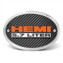 HEMI 5.7 Liter 3D Logo on Carbon Fiber Look Oval Billet Aluminum 2 inch Tow Hitch Cover