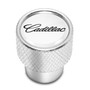 Cadillac Script in White on Shining Silver Aluminum Tire Valve Stem Caps