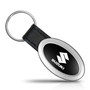 Genuine Black Leather Oval Silver Suzuki Logo Key Chain Fob Ring