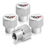 Chevrolet Corvette C5 Logo White on Shining Silver Aluminum Tire Valve Stem Caps