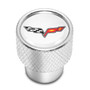 Chevrolet Corvette C6 Logo White on Shining Silver Aluminum Tire Valve Stem Caps