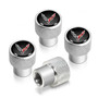 Chevrolet Corvette C8 Logo in Black on Shining Silver Aluminum Tire Valve Stem Caps