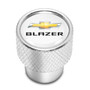 Chevrolet Blazer Logo in White on Shining Silver Aluminum Tire Valve Stem Caps