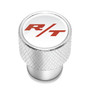 Dodge R/T Logo in White on Shining Silver Aluminum Tire Valve Stem Caps