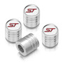 Ford Focus ST White on Silver Aluminum Cylinder-Style Tire Valve Stem Caps