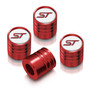 Ford Focus ST in White on Red Aluminum Cylinder-Style Tire Valve Stem Caps
