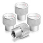 Nissan NISMO in White on Shining Silver Aluminum Tire Valve Stem Caps